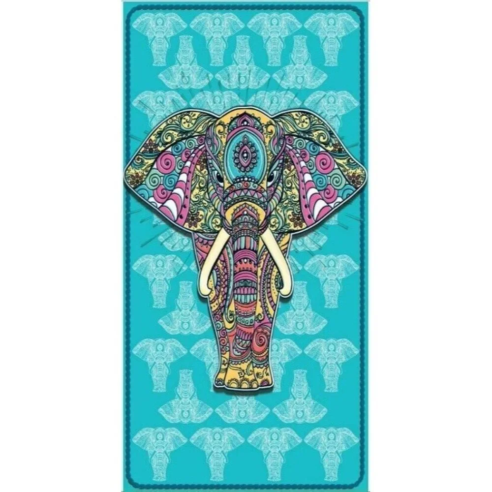 New Teal Blue Elephant Beach Bath Pool Towel Gift Elehants Herd African Boho NIP